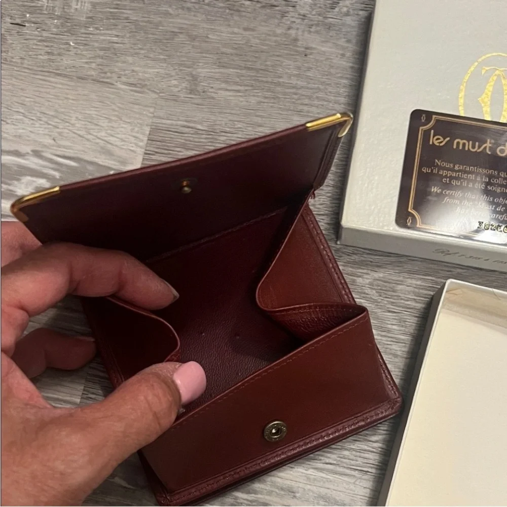 Cartier Burgundy Leather Wallet with Gold Accents
